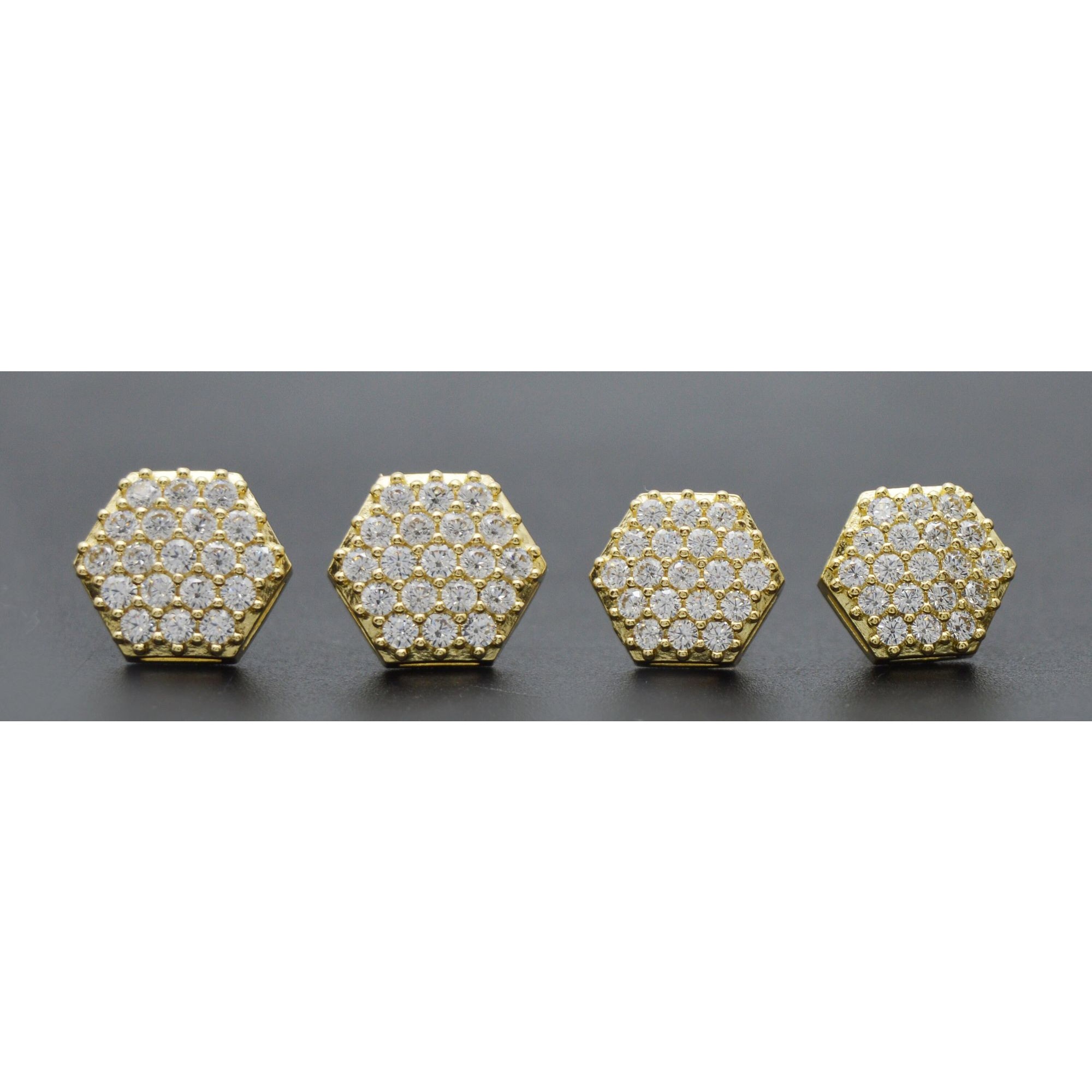 Real 10k Solid Yellow Gold Mens Shiny Halo Octagon Shaped Cz Charm Stud Earrings